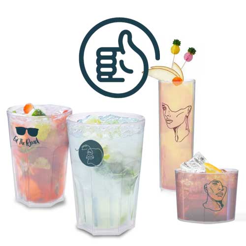 gamme de verres à cocktail réemployables en plastique